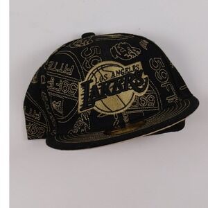 New Era Hat 59FIFTY Los Angeles Lakers Black Gold Embroidered 7 1/4 Excellent